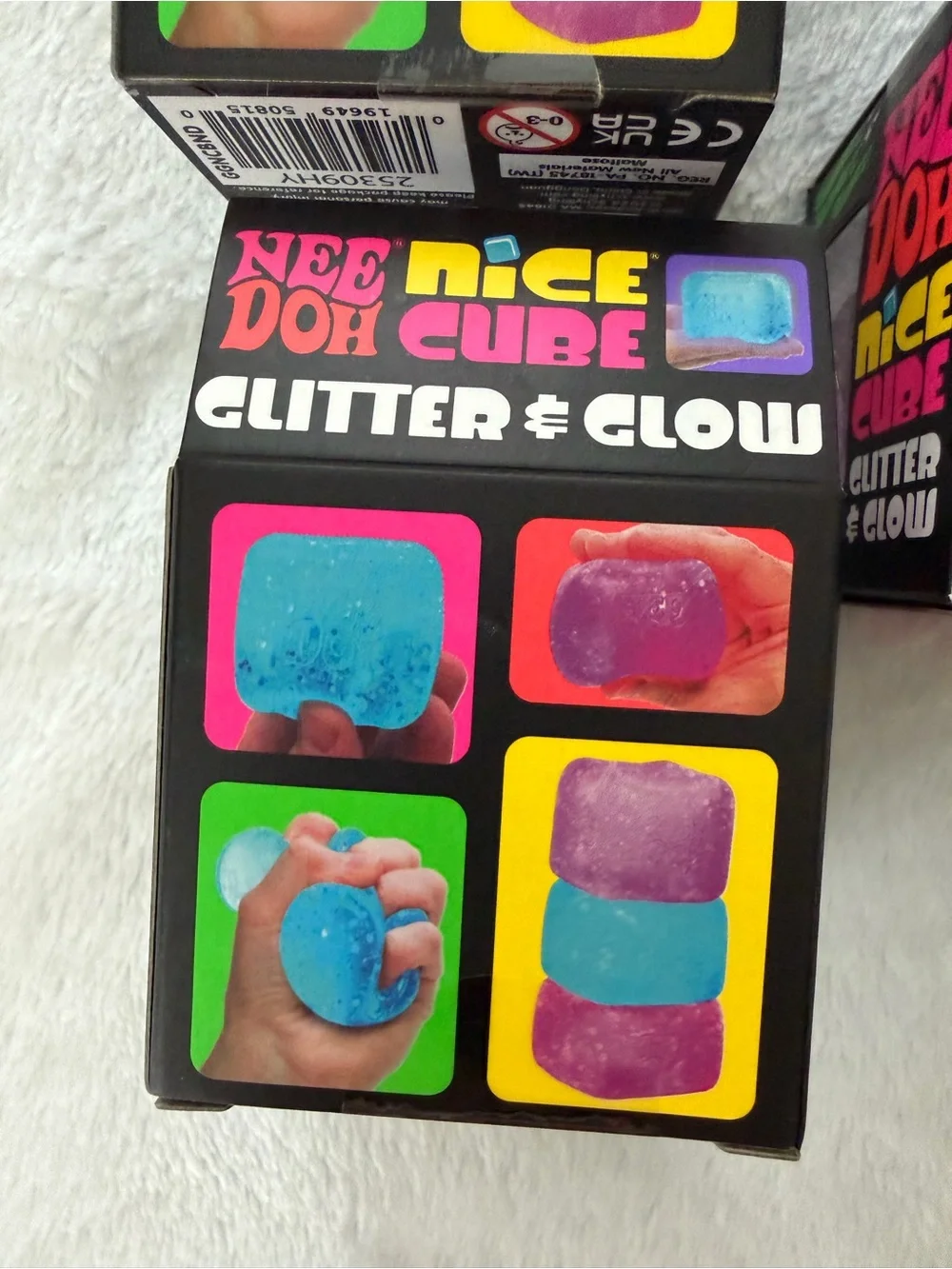 Set of Needoh Nice Cube Glitter & Glow Squishy Toys - Purple and Blue